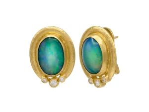 Opal and Diamond Stud Earrings