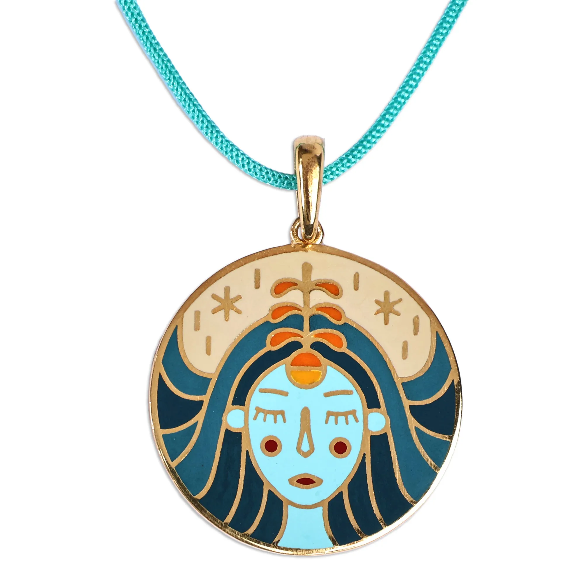 Painted 18k Gold-Plated Virgo Enamel Pendant Necklace - The Virgo Emblem | NOVICA