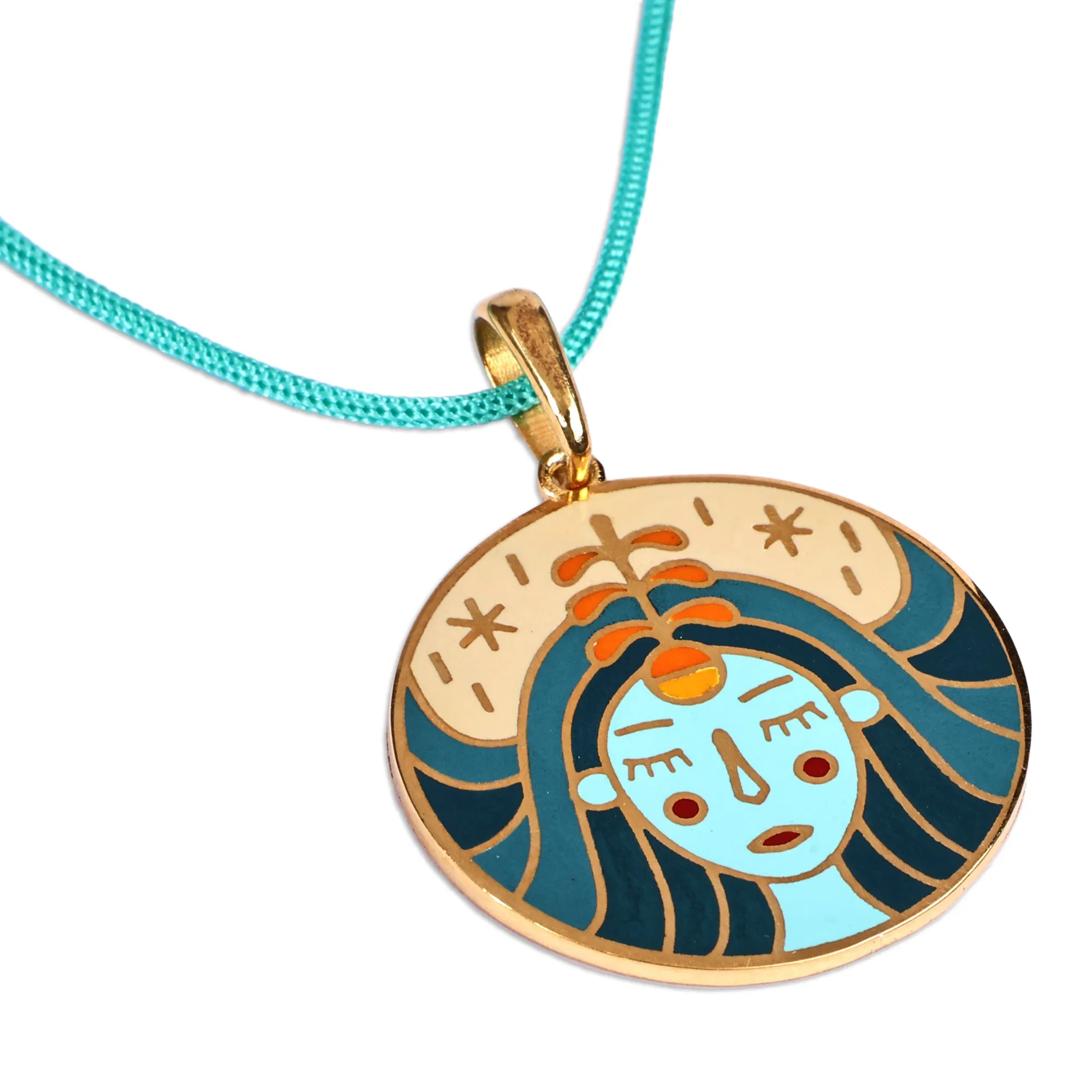 Painted 18k Gold-Plated Virgo Enamel Pendant Necklace - The Virgo Emblem | NOVICA