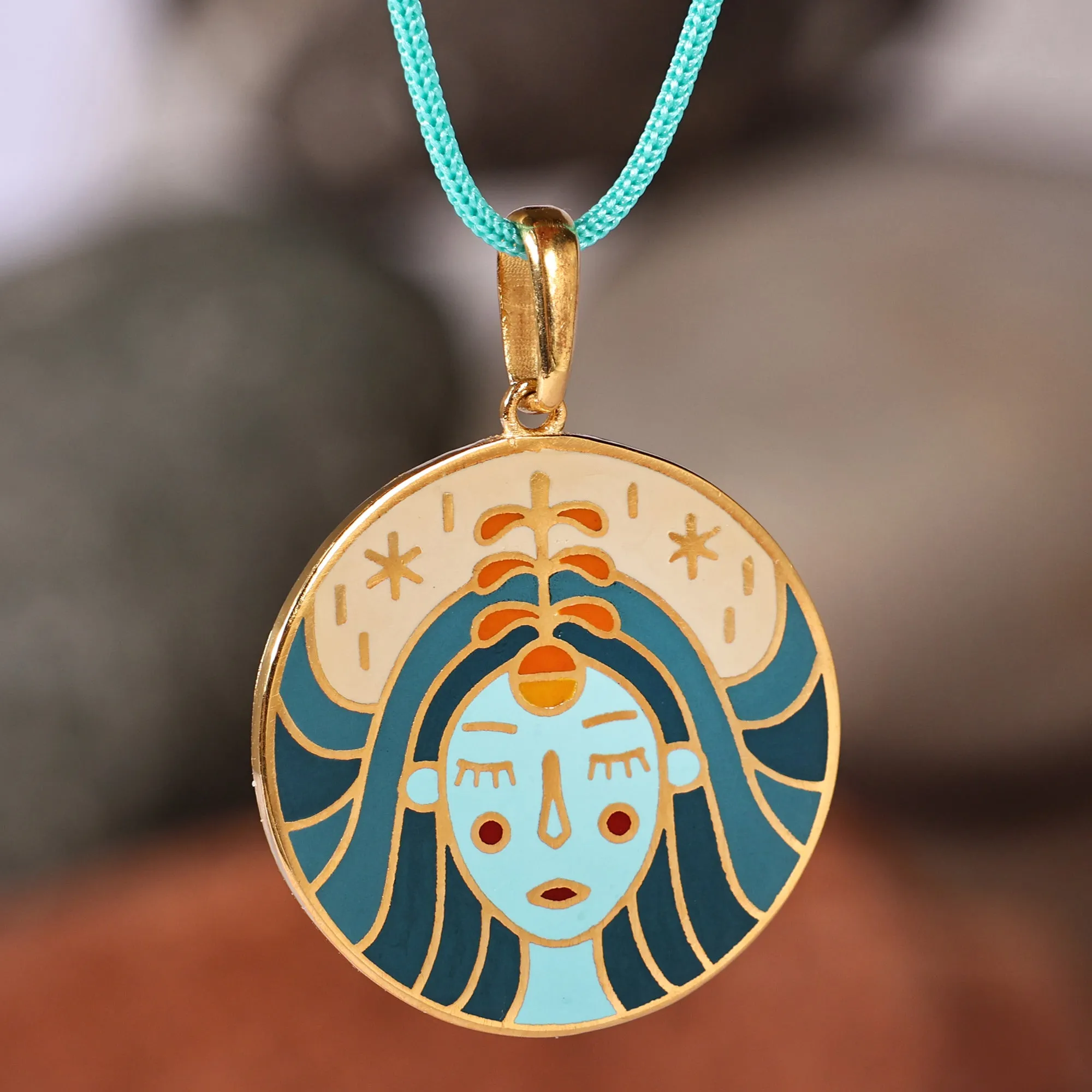 Painted 18k Gold-Plated Virgo Enamel Pendant Necklace - The Virgo Emblem | NOVICA