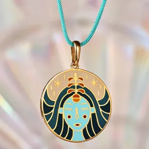 Painted 18k Gold-Plated Virgo Enamel Pendant Necklace - The Virgo Emblem | NOVICA