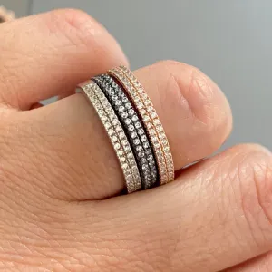 Pave-set ring with 2 Rows Small clear zircon stones