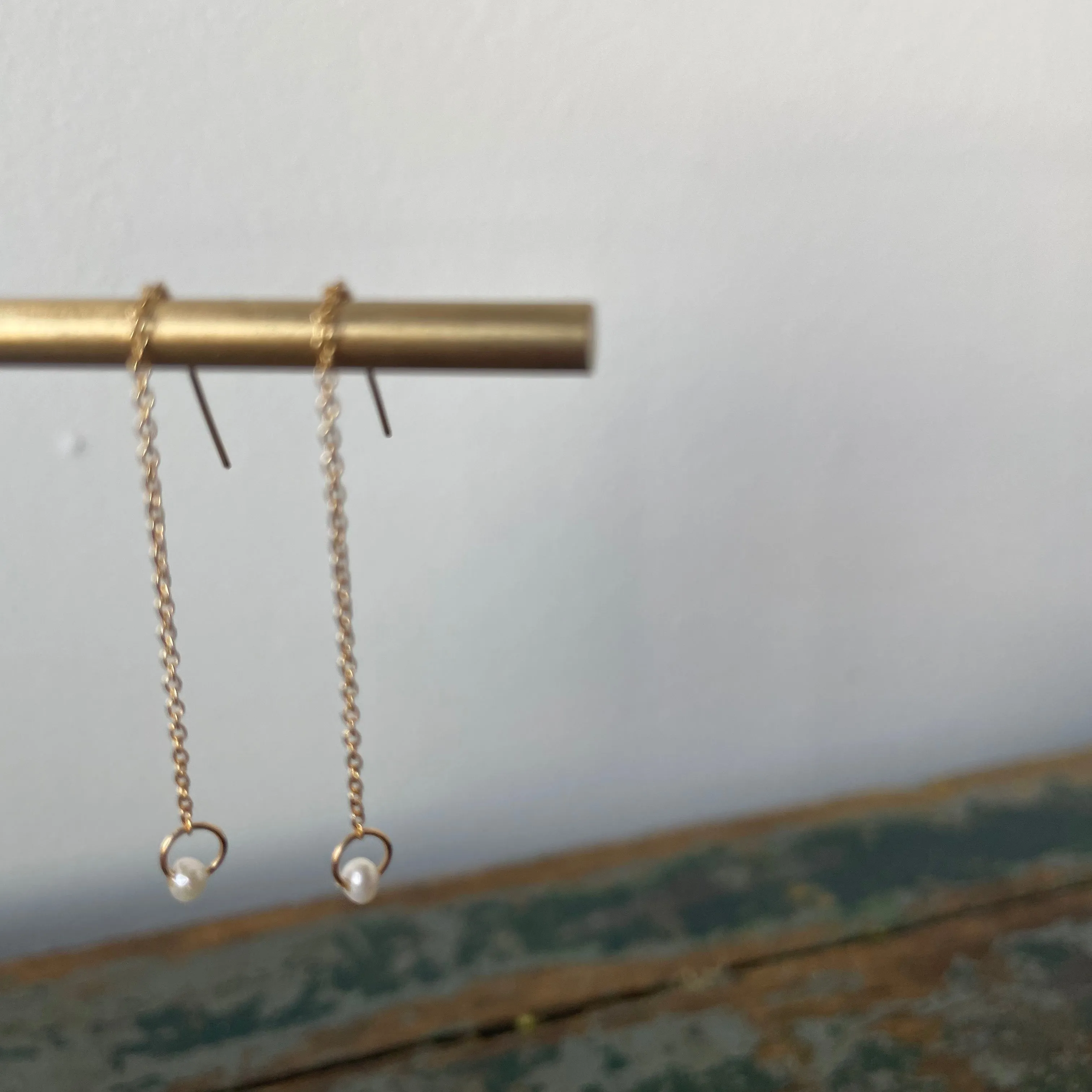 Pearl 14k Gold Fill Threader Earrings by 8.6.4 Design