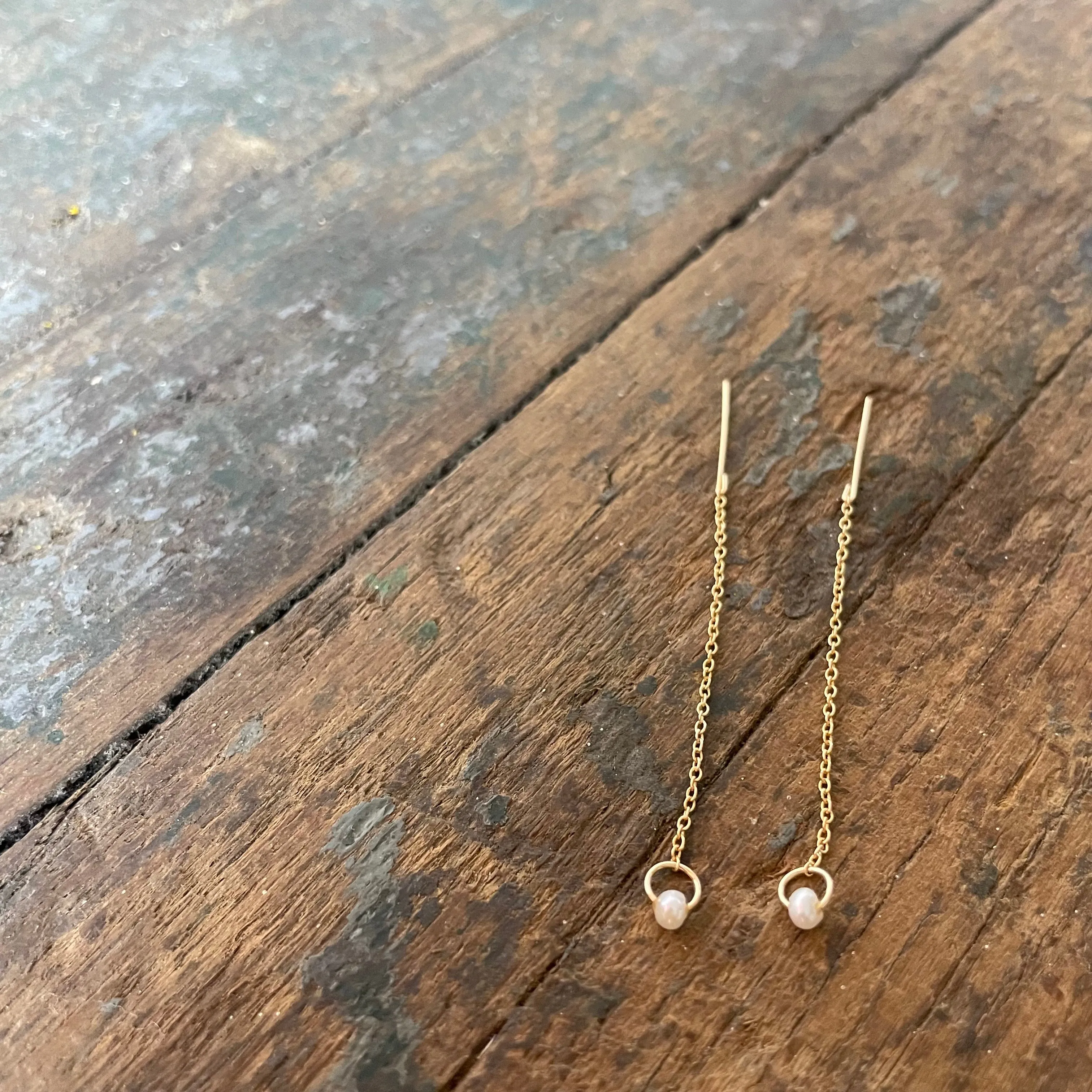 Pearl 14k Gold Fill Threader Earrings by 8.6.4 Design