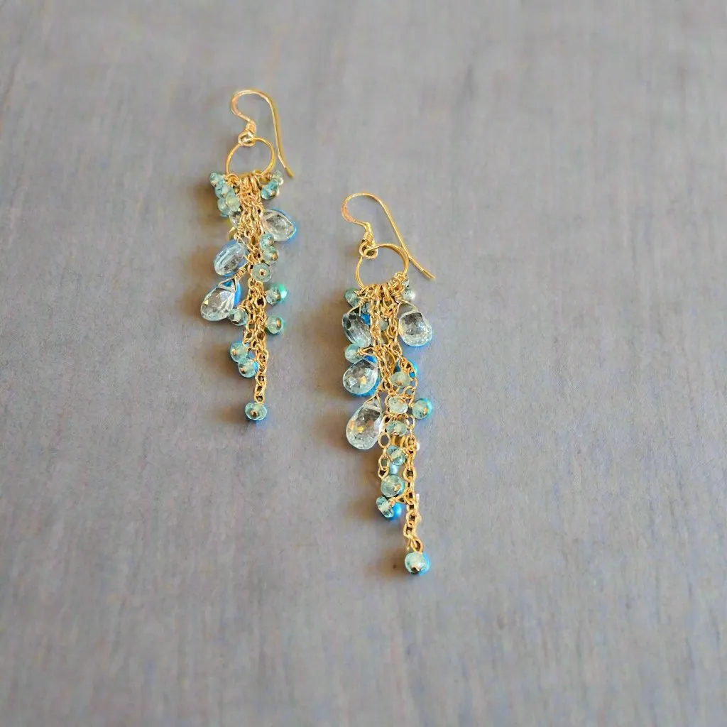 Pom Jewelry Sky Blue Topaz Earrings In Gold Fill-PEBT1