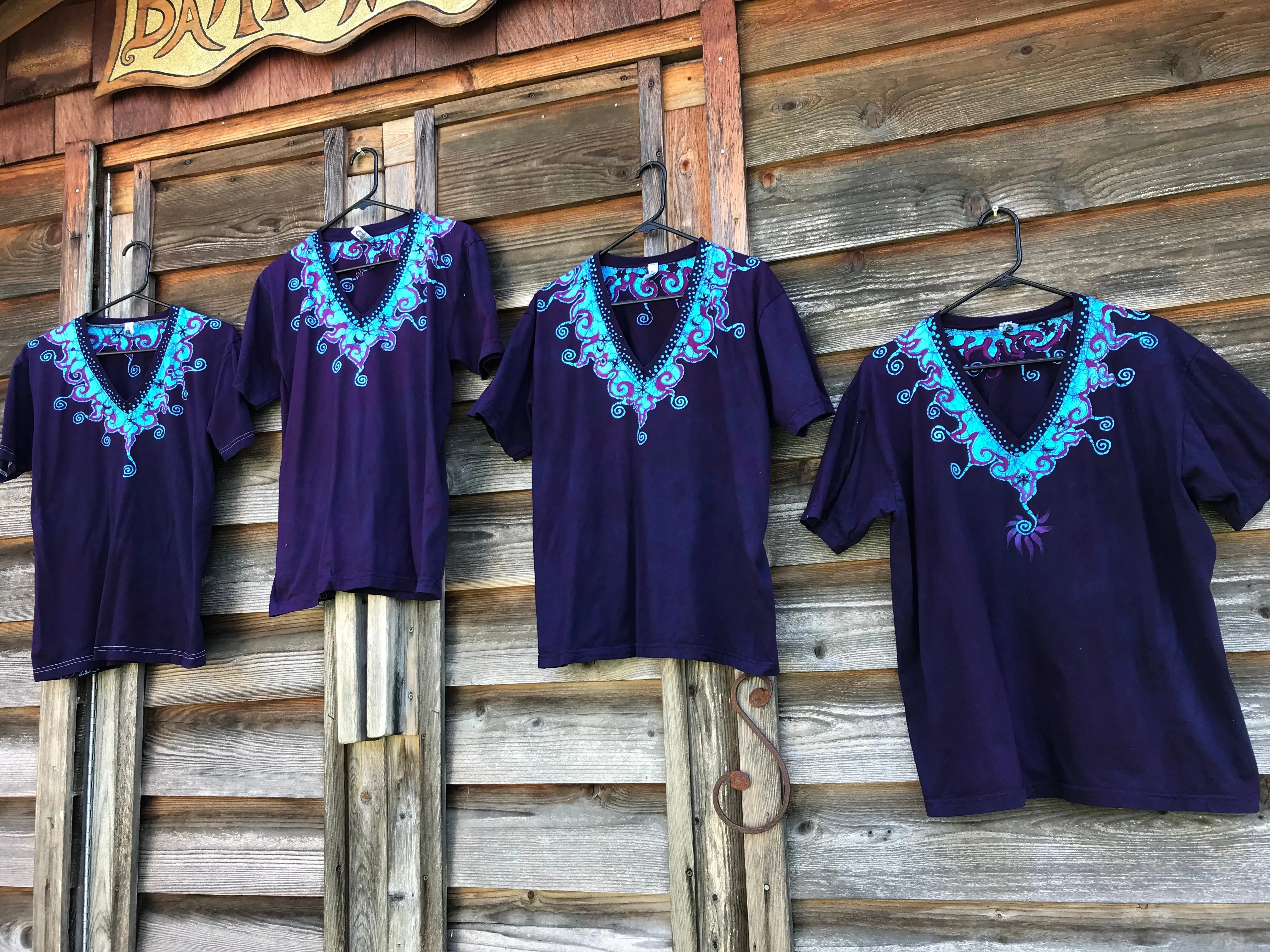 Purple and Turquoise Waves of Moonlight Handmade Batik Vneck