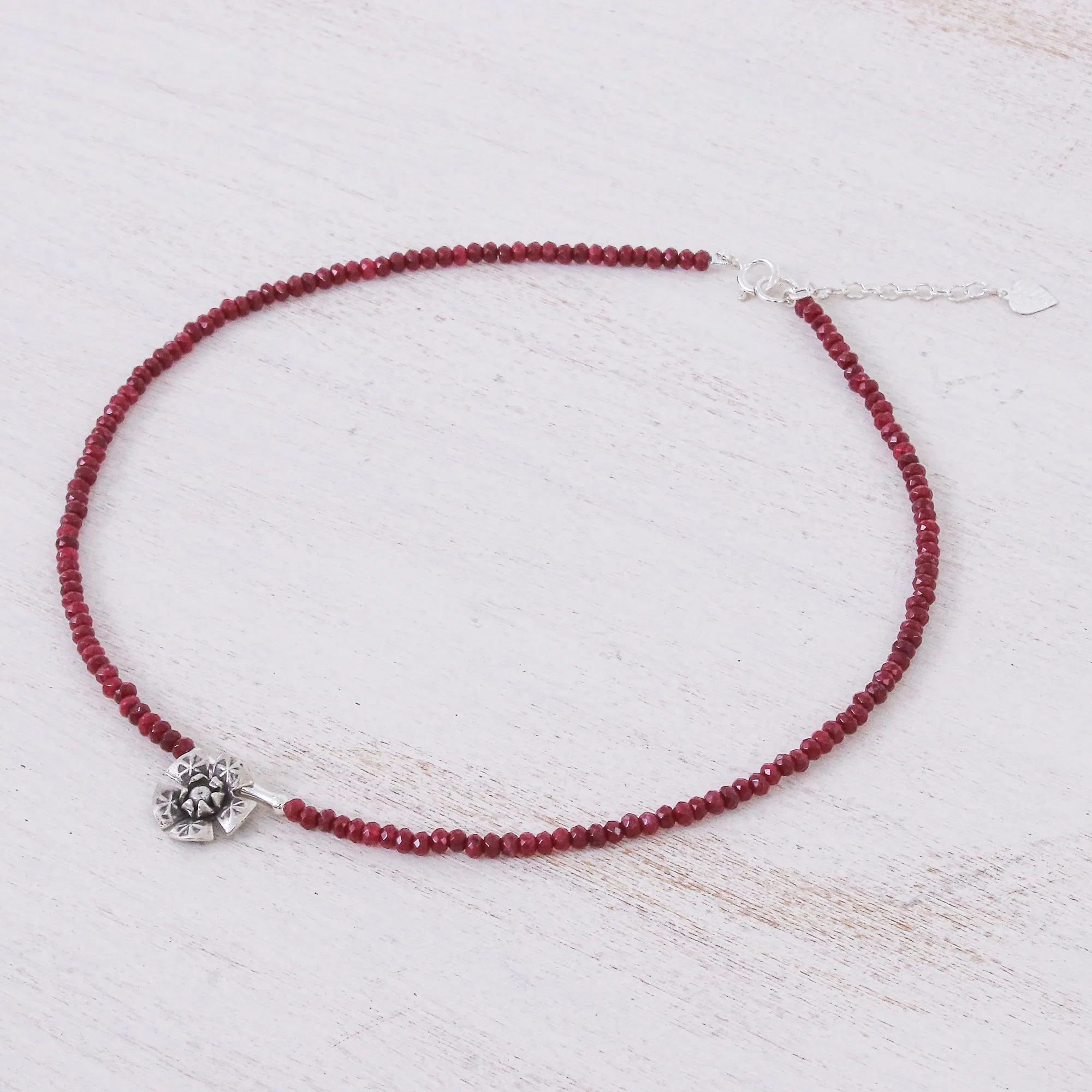 Quartz and Karen Silver Pendant Necklace - Color Sense in Red | NOVICA