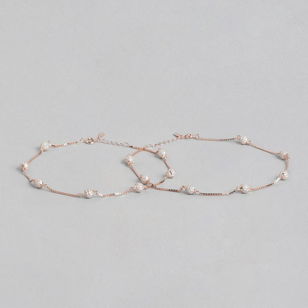 Radiant Beads Rose Gold-Plated CZ 925 Sterling Silver Anklet