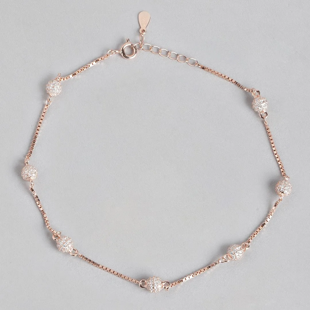 Radiant Beads Rose Gold-Plated CZ 925 Sterling Silver Anklet