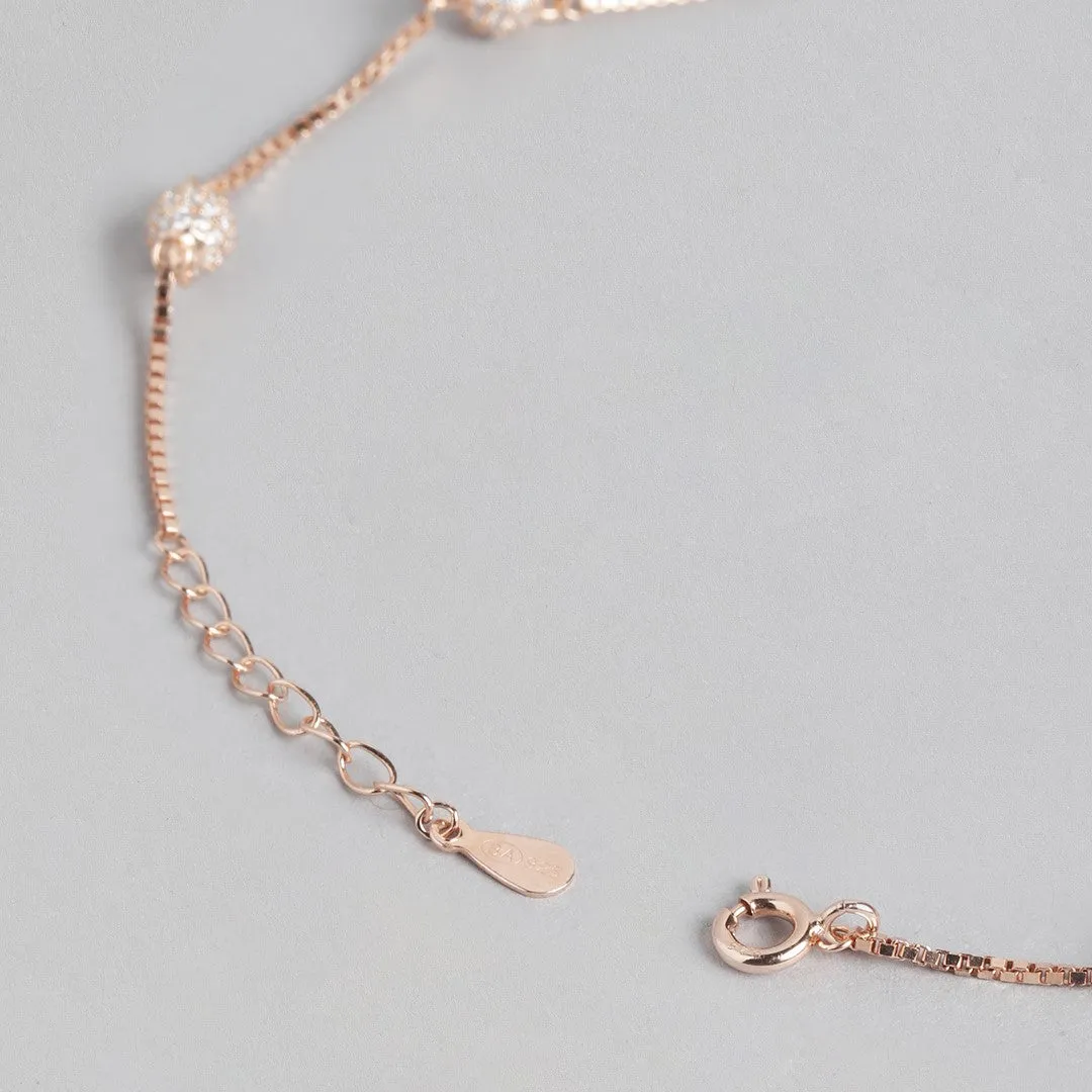 Radiant Beads Rose Gold-Plated CZ 925 Sterling Silver Anklet