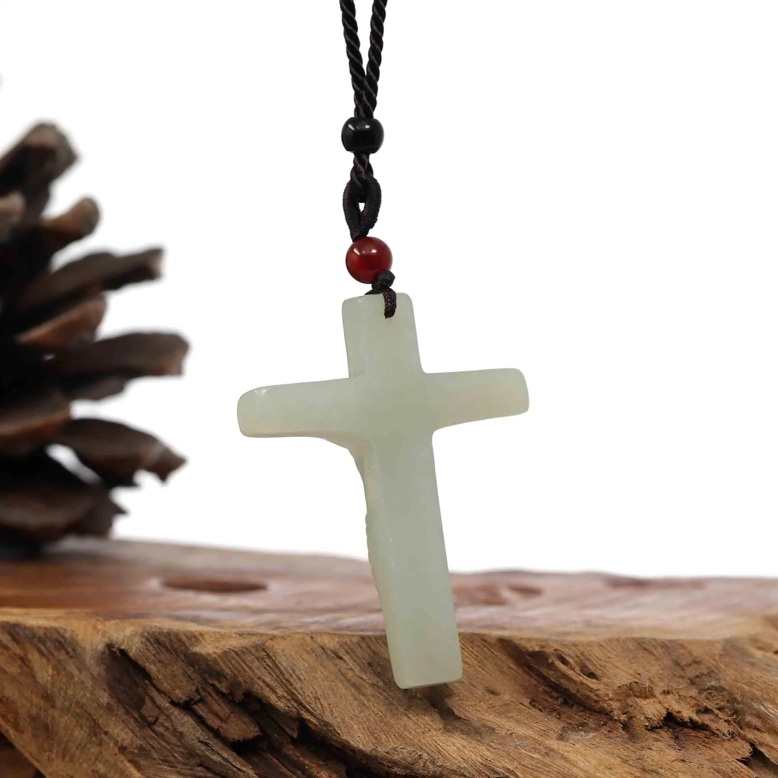 RealJade® Co. Natural White Nephrite Jade Cross Pendant For Men