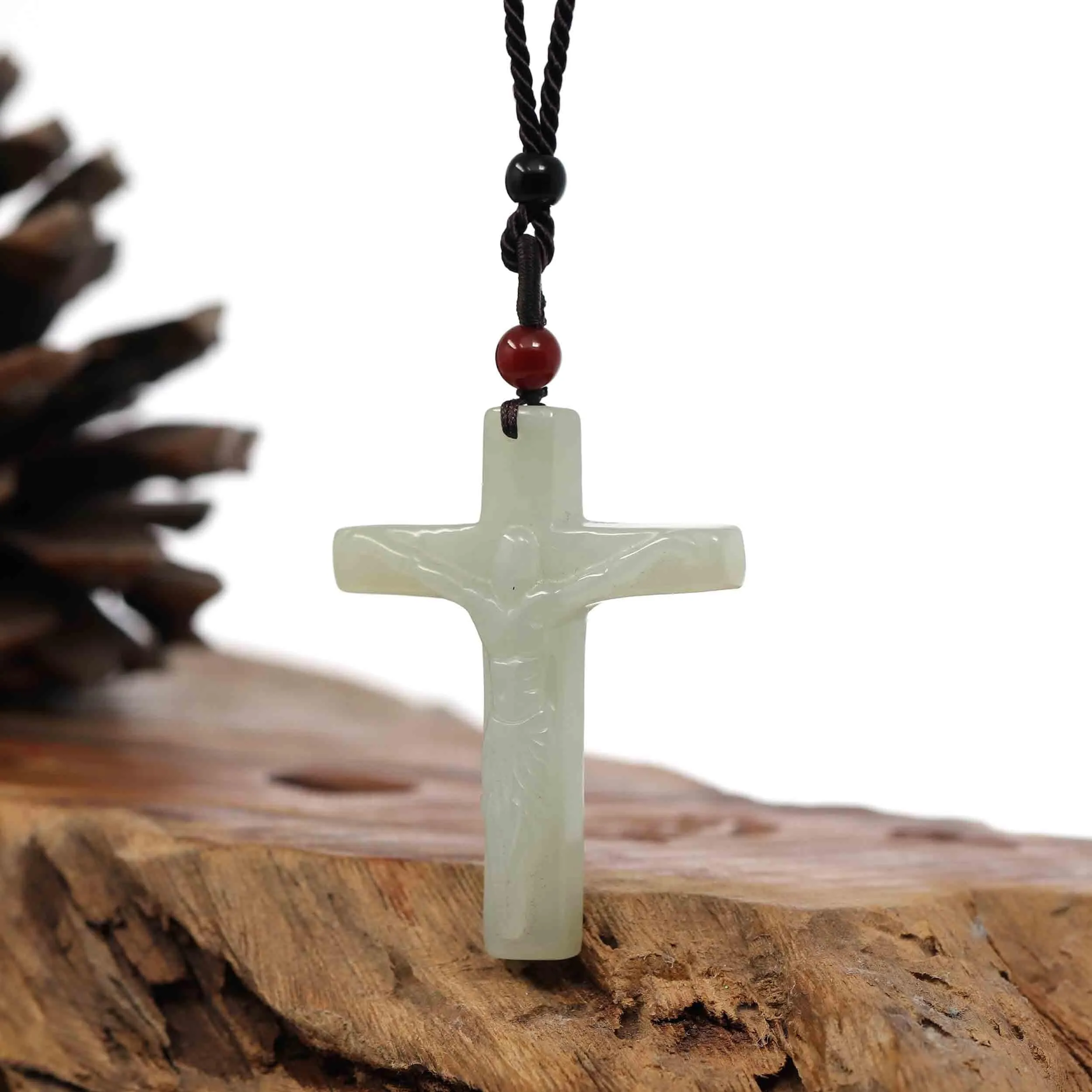 RealJade® Co. Natural White Nephrite Jade Cross Pendant For Men