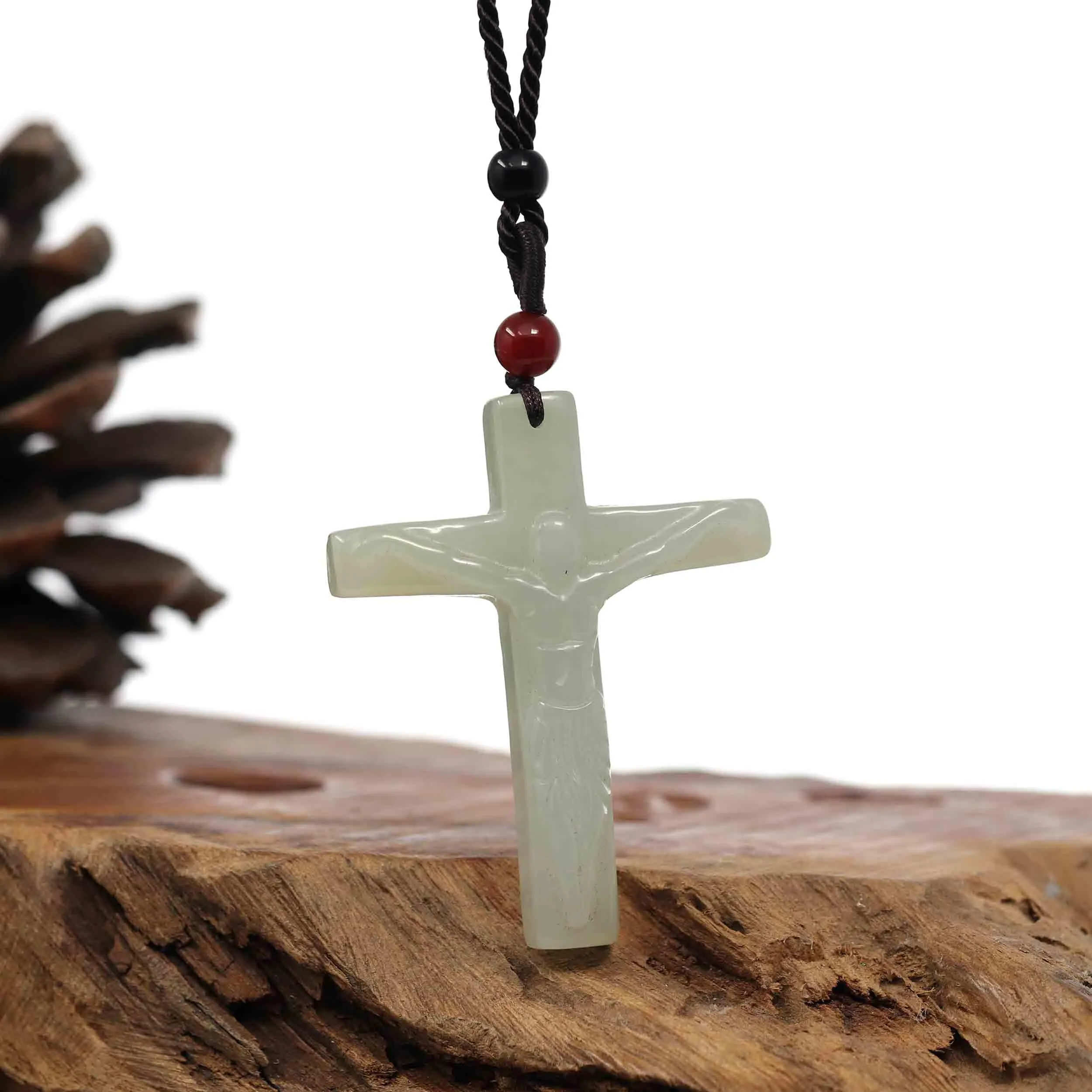 RealJade® Co. Natural White Nephrite Jade Cross Pendant For Men