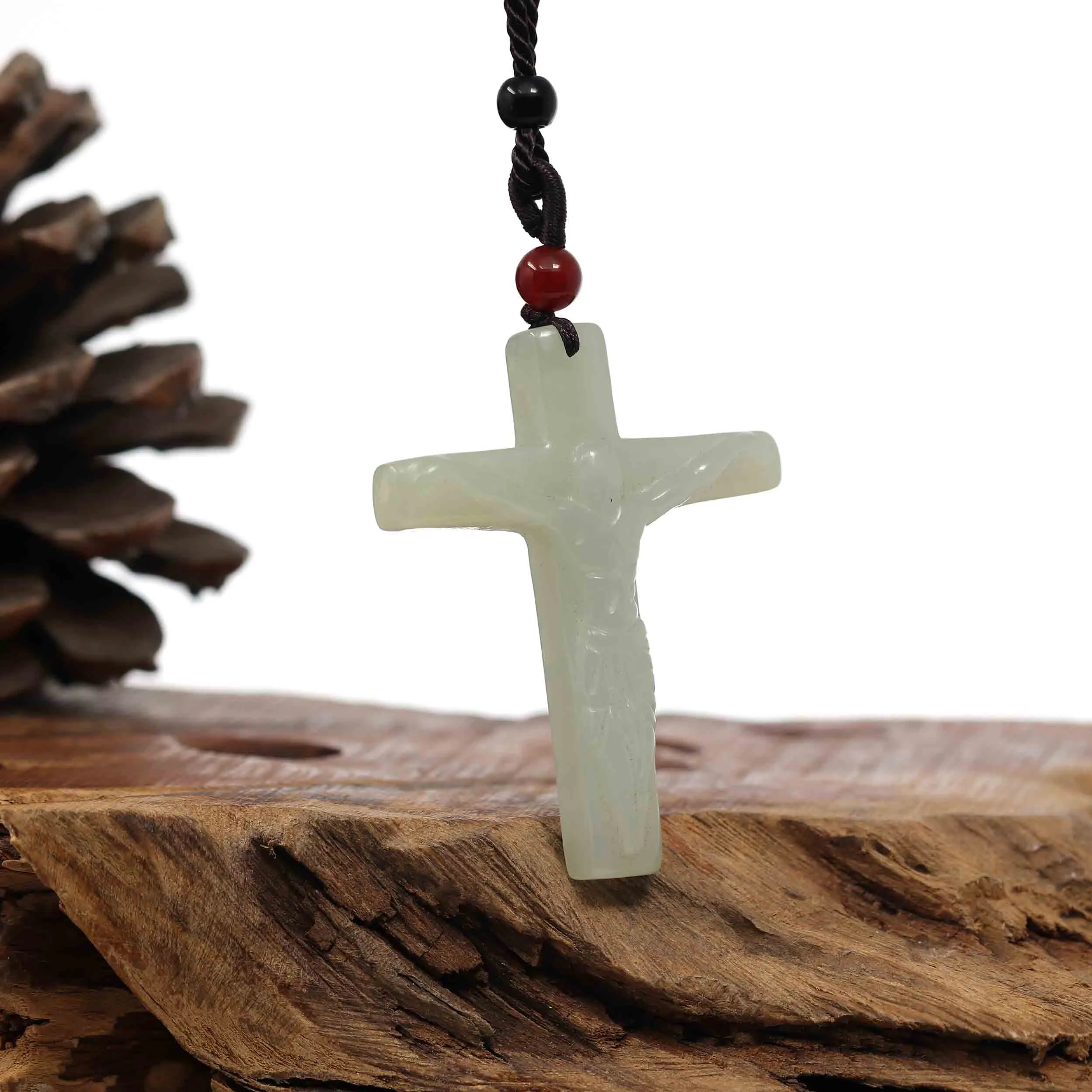 RealJade® Co. Natural White Nephrite Jade Cross Pendant For Men