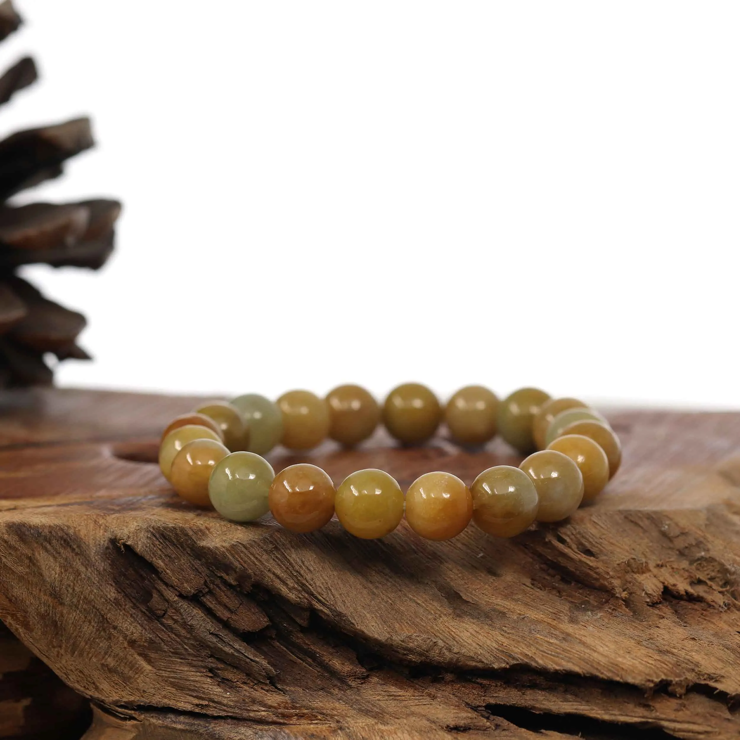 RealJade® Natural Yellow Burmese Jadeite Jade Round Beads Bracelet (9.5mm)