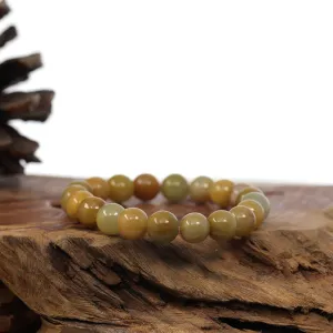 RealJade® Natural Yellow Burmese Jadeite Jade Round Beads Bracelet (9.5mm)