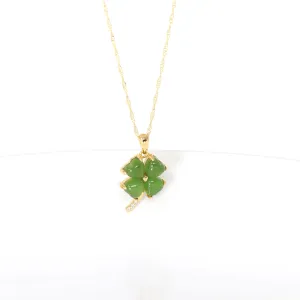 RealJade® Sterling Silver Real Green Nephrite Jade Four Leaf Clover Pendant Necklace