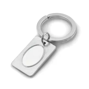 Rhodium Finish Oval Center Signet Key Ring