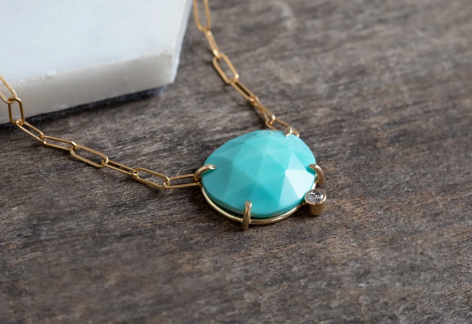 Rose Cut Turquoise Diamond Pendant Necklace