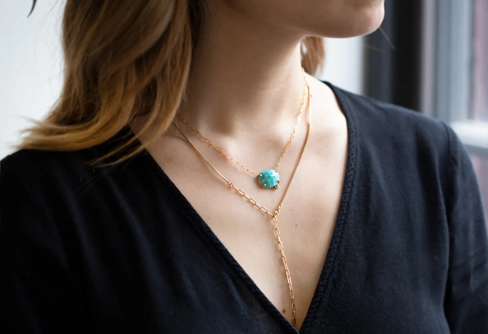 Rose Cut Turquoise Diamond Pendant Necklace