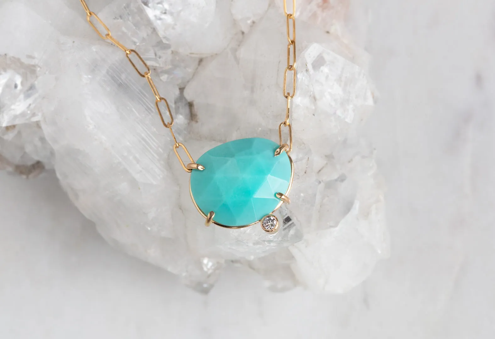 Rose Cut Turquoise Diamond Pendant Necklace