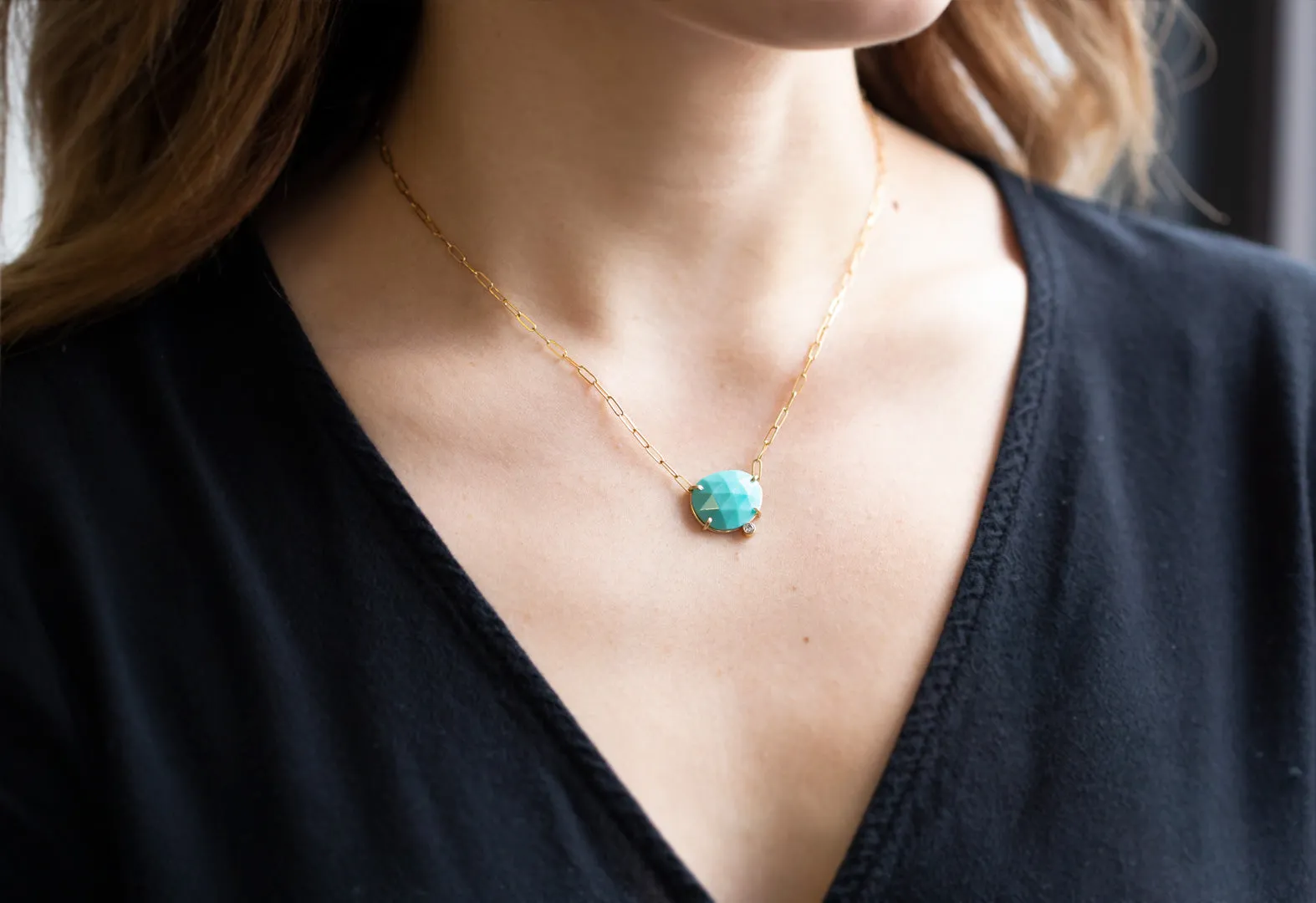 Rose Cut Turquoise Diamond Pendant Necklace