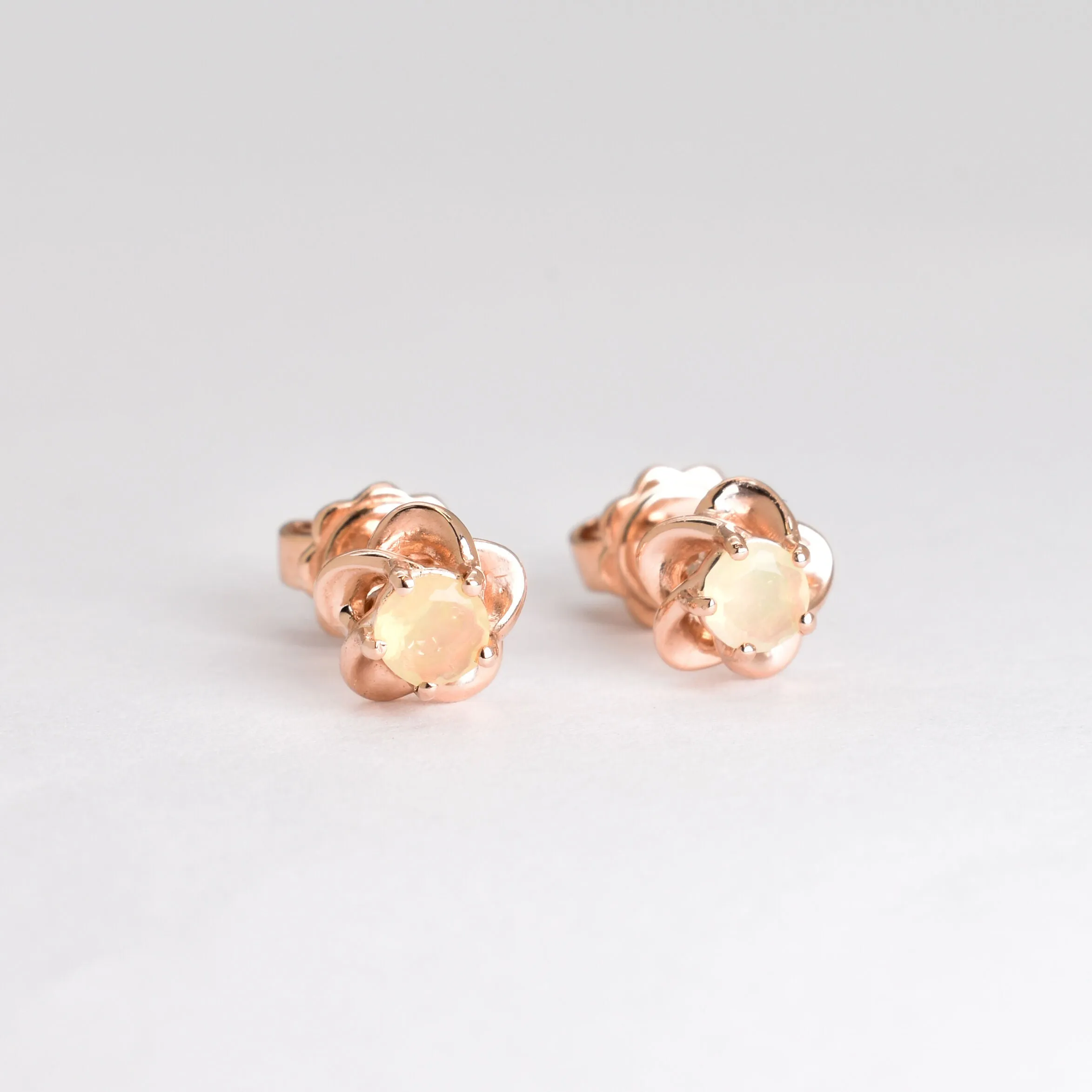 Rose Gold Opal Studs - Genuine Opal Earrings - Dainty Flower Studs