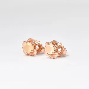 Rose Gold Opal Studs - Genuine Opal Earrings - Dainty Flower Studs