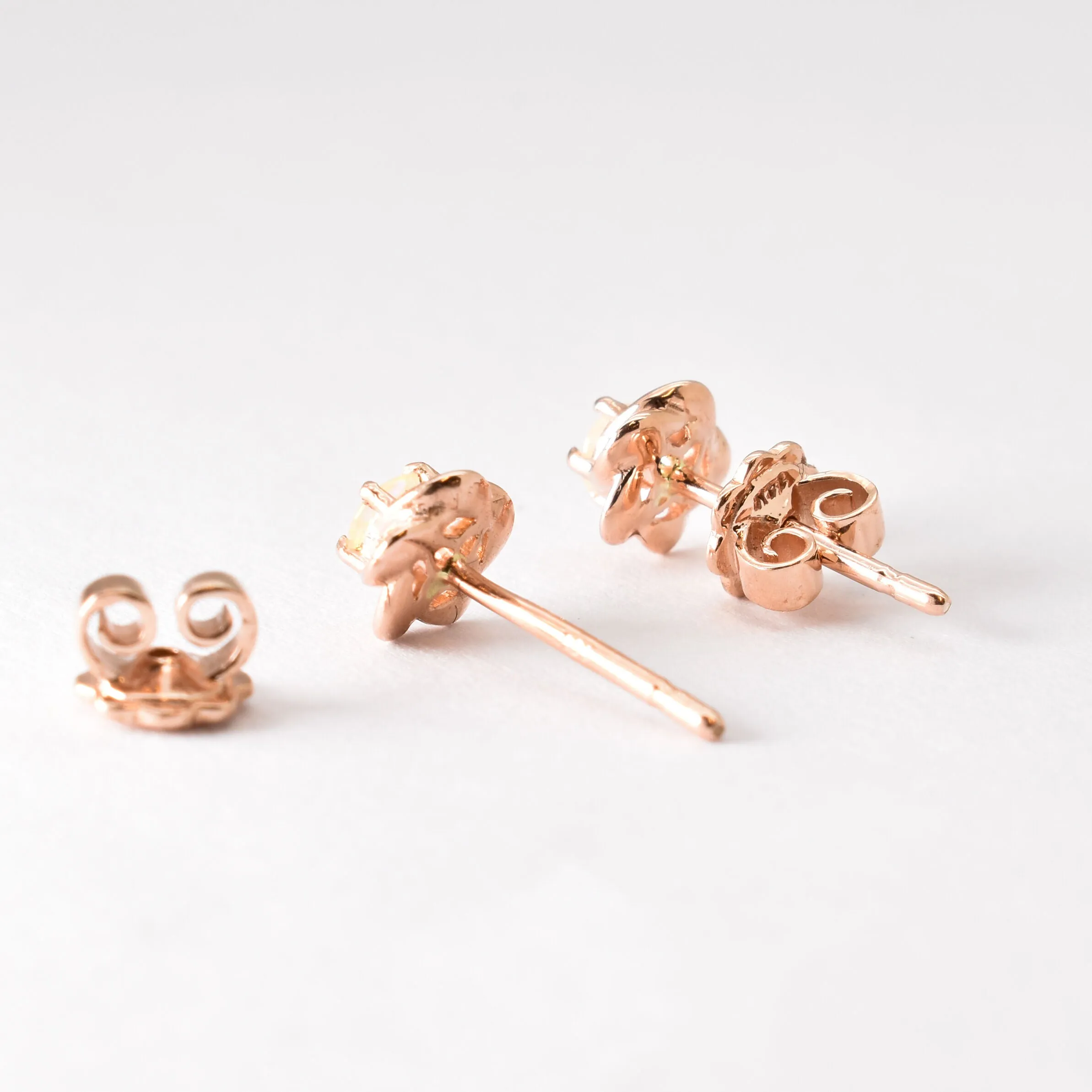 Rose Gold Opal Studs - Genuine Opal Earrings - Dainty Flower Studs