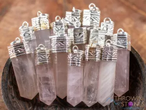 ROSE QUARTZ Crystal Pendant - Crystal Points, Pendulum, Birthstone, Handmade Jewelry, Healing Crystals and Stones, E1926