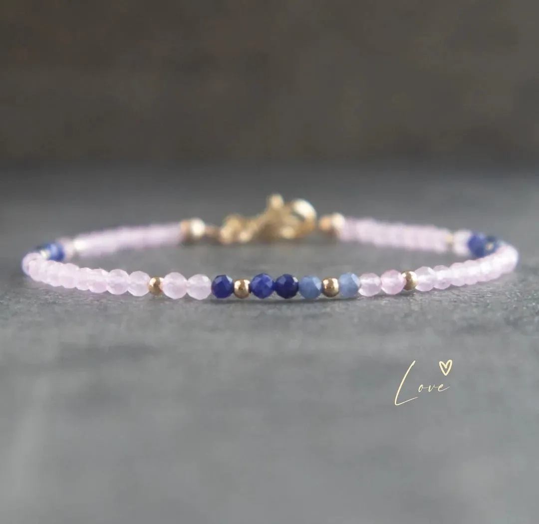 Rose Quartz, Sodalite Delicate Stone Bracelet - Love, Harmony, Balance, Intuition, Confidence