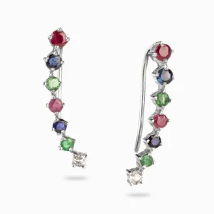 Ruby, Sapphire, Emerald, and White Topaz Ear Climbers