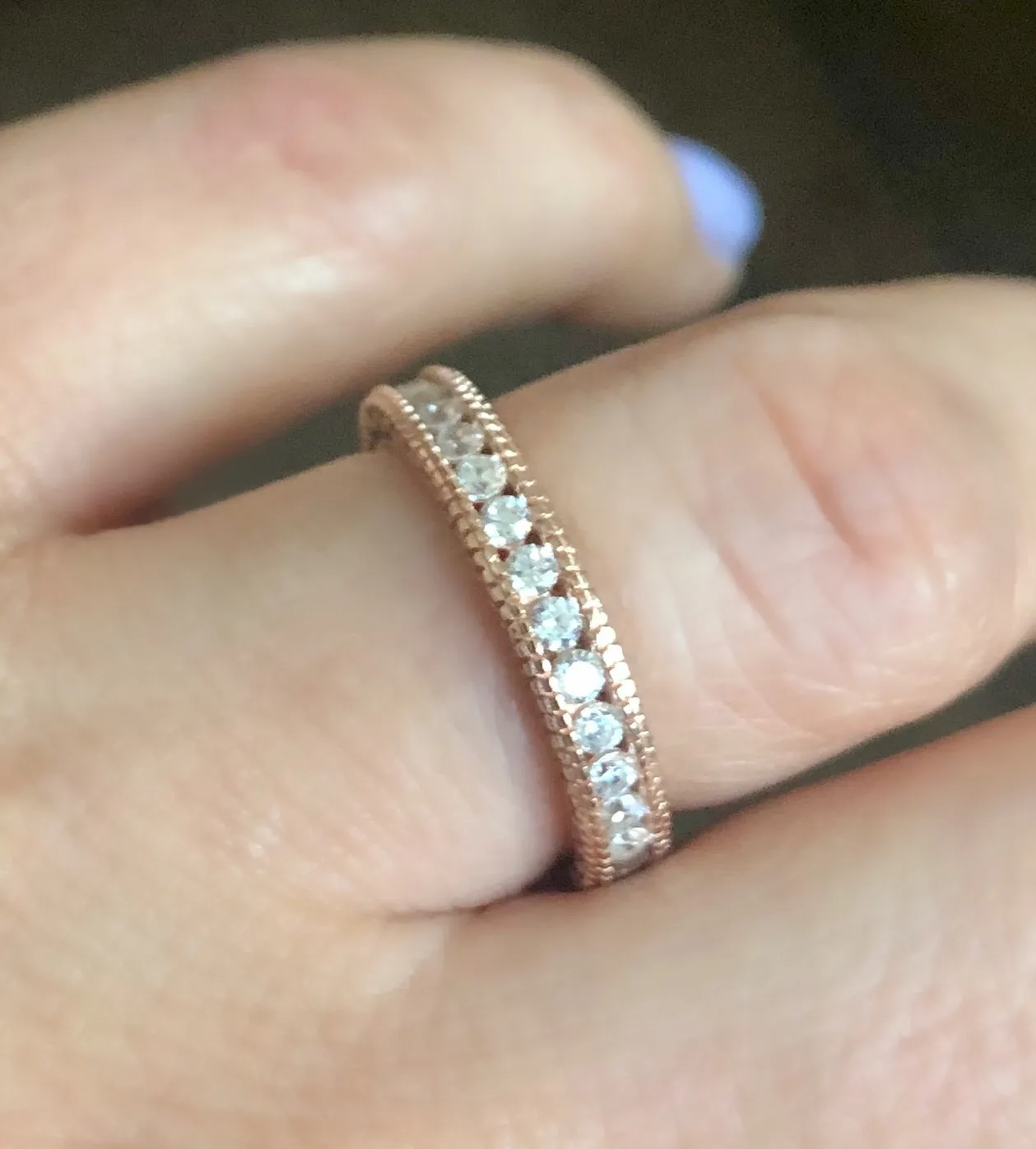 Sandwich ring with pave-set clear zircon stones