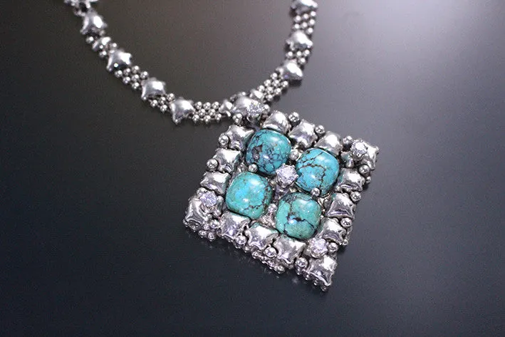 SG Liquid Metal PR N1-AS TUQ– Antique Silver finish and Turquoise Necklace by Sergio Gutierrez