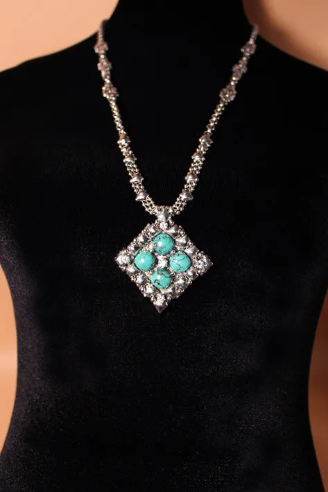 SG Liquid Metal PR N1-AS TUQ– Antique Silver finish and Turquoise Necklace by Sergio Gutierrez