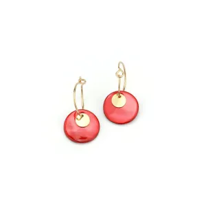 Shell Red Hoop Earrings