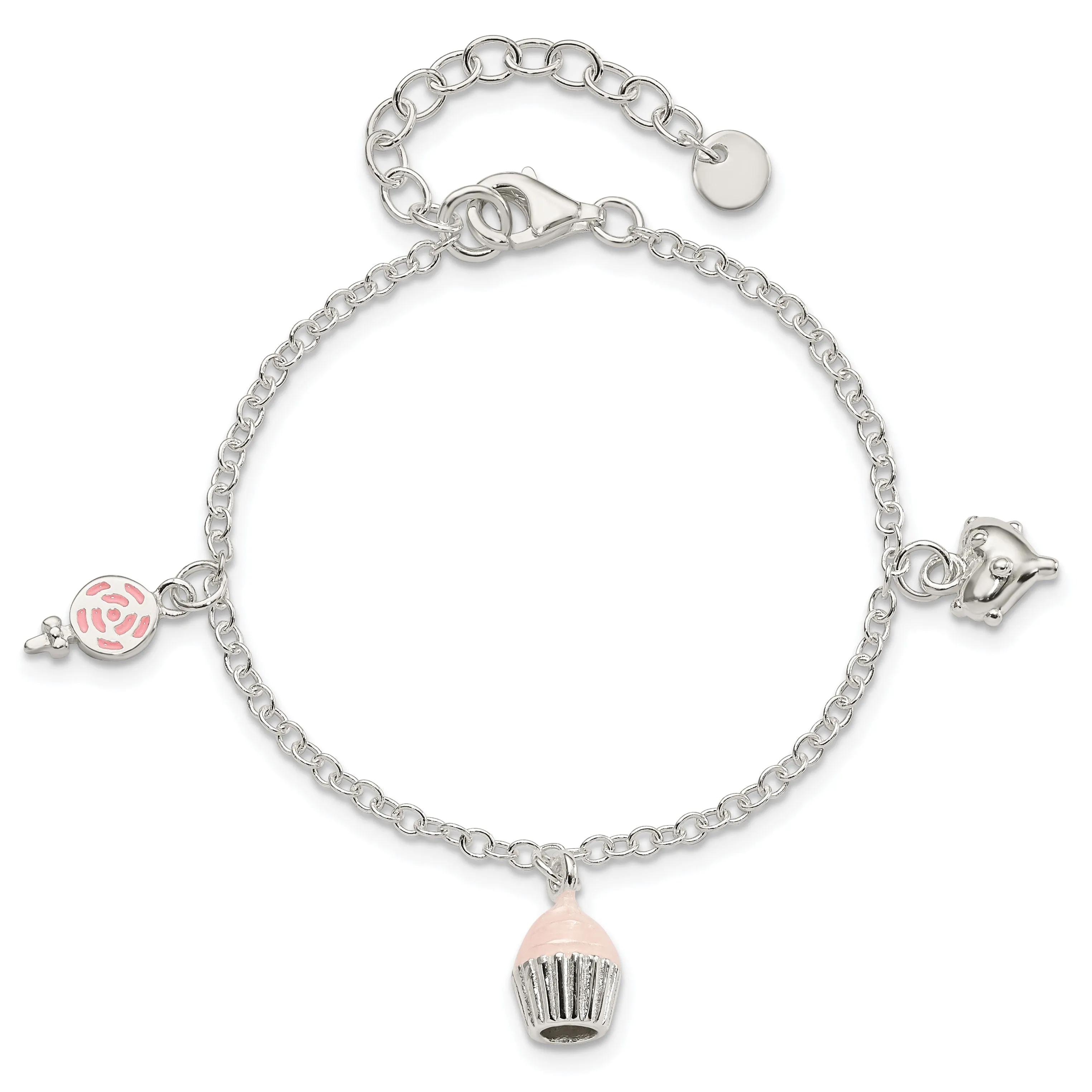 Silver Children Lollipop Cupcake heart Bracelet