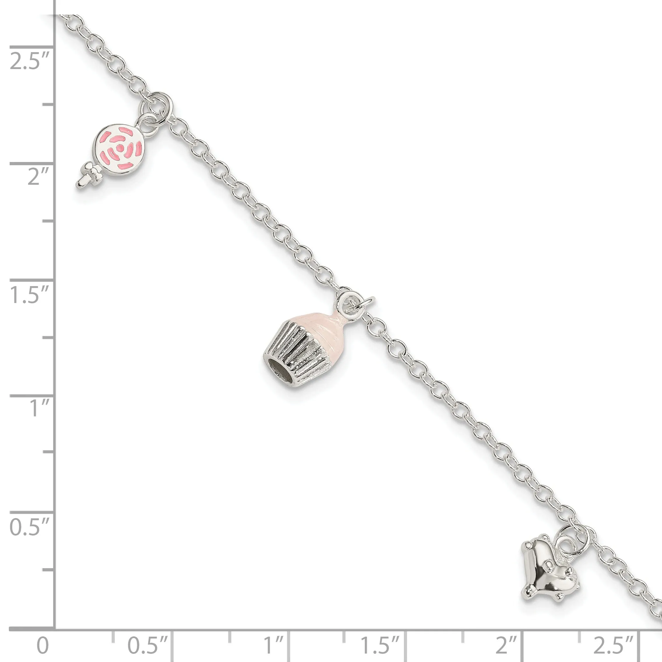 Silver Children Lollipop Cupcake heart Bracelet