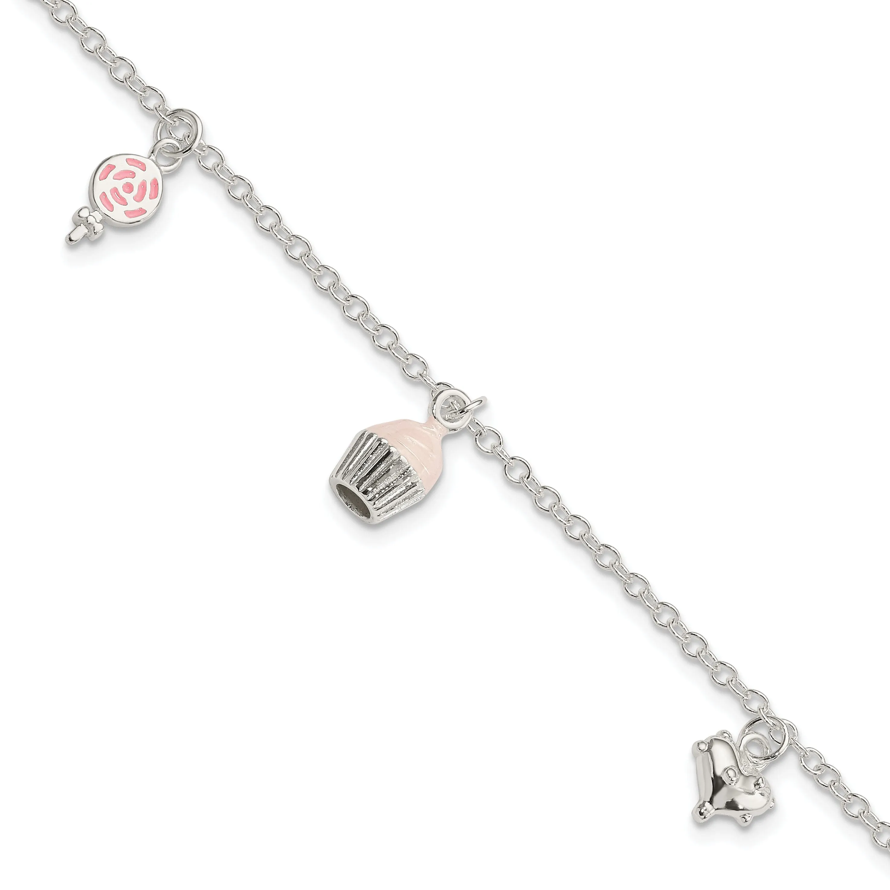 Silver Children Lollipop Cupcake heart Bracelet