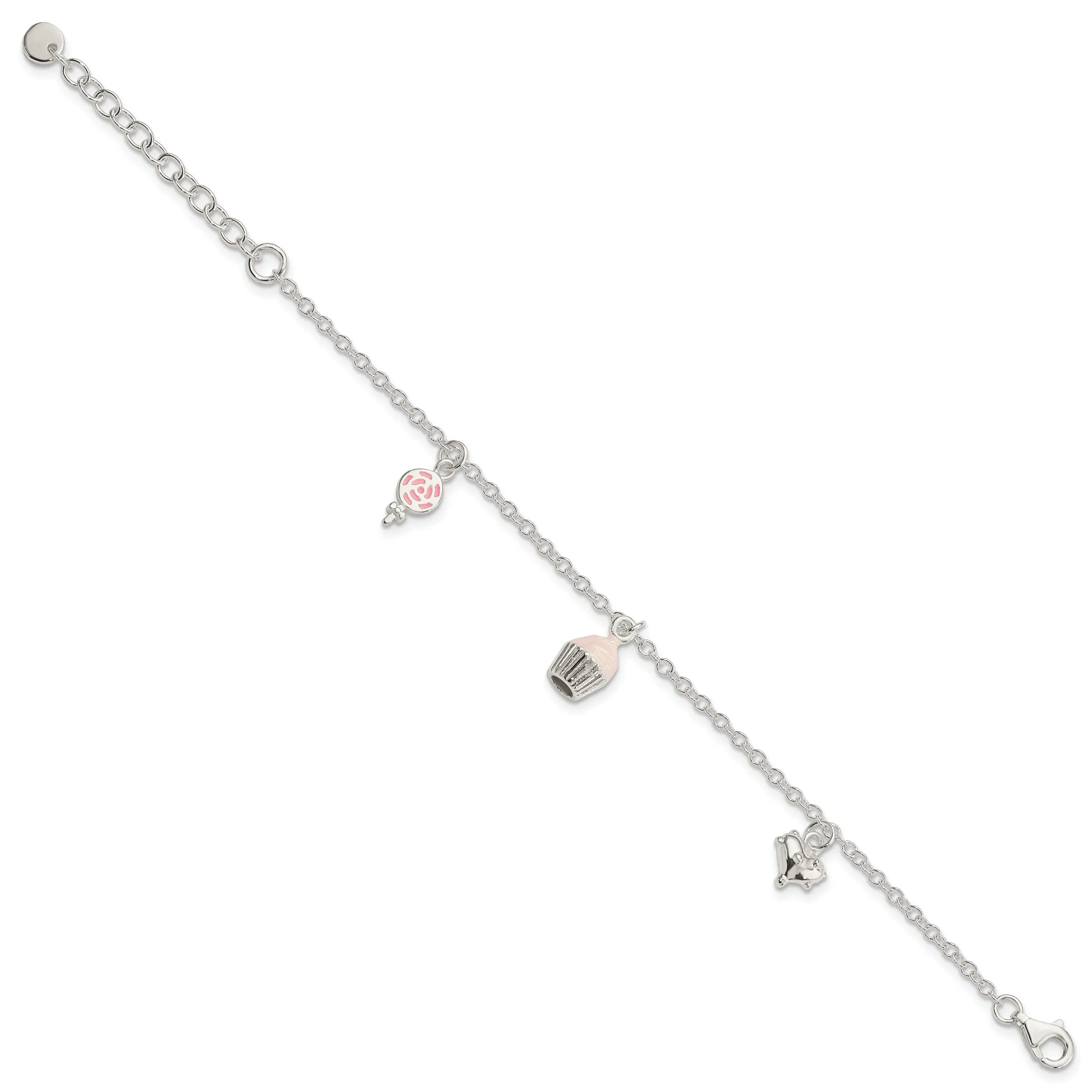 Silver Children Lollipop Cupcake heart Bracelet