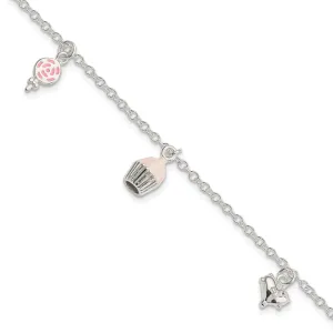 Silver Children Lollipop Cupcake heart Bracelet