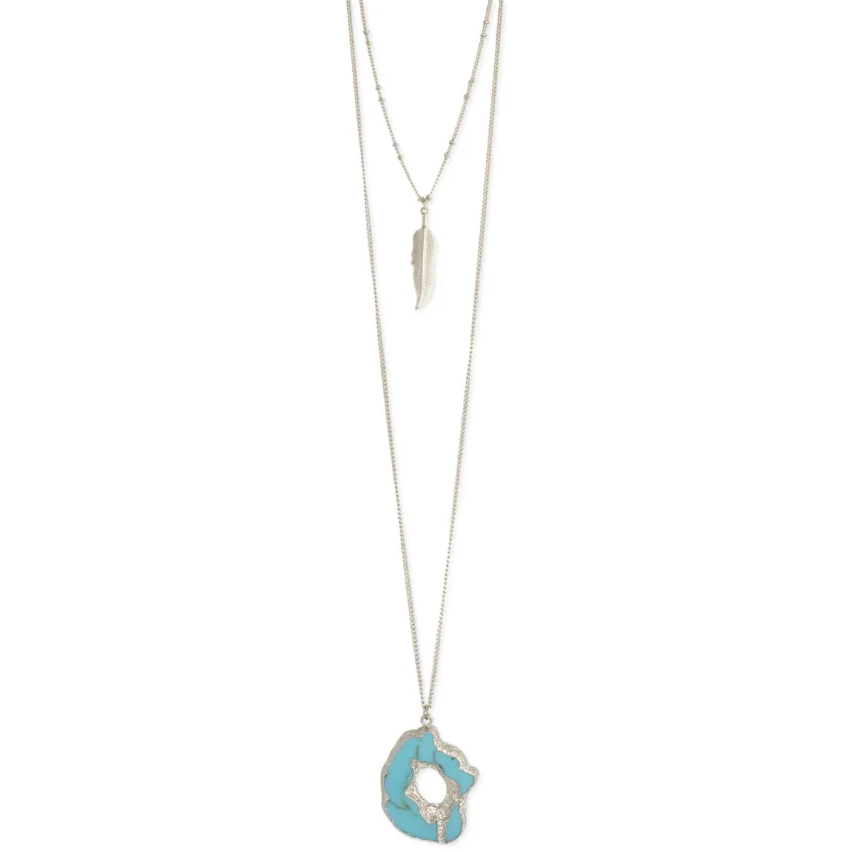 Silver Feather & Turquoise Layer Necklace