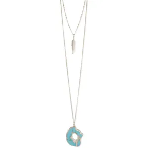 Silver Feather & Turquoise Layer Necklace