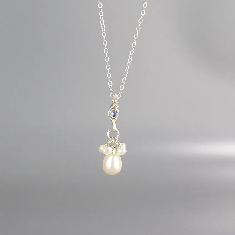 Silver Labradorite Pearl Drop Necklace