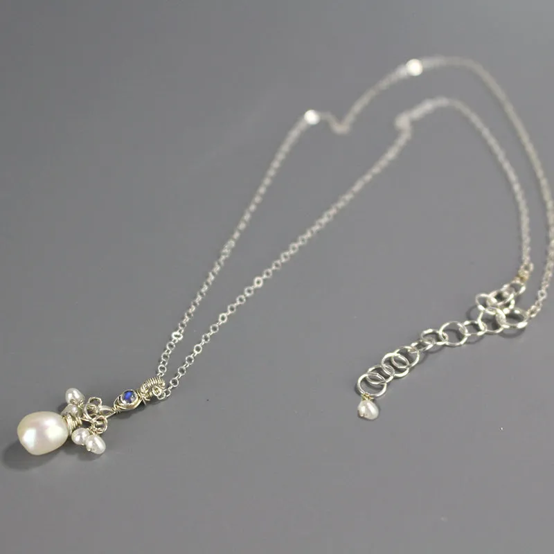 Silver Labradorite Pearl Drop Necklace