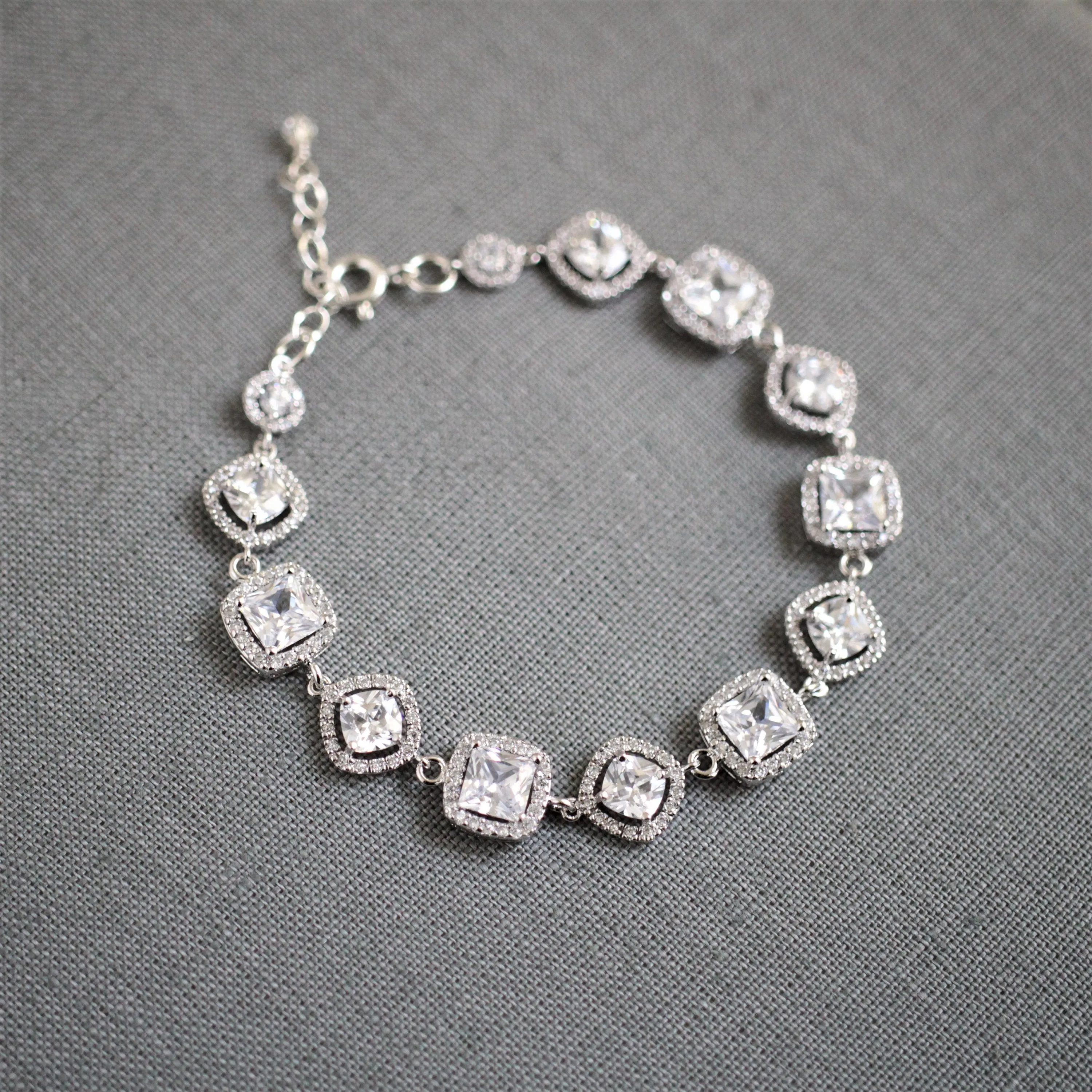 Silver Square Cubic Zirconia Crystal Bracelet