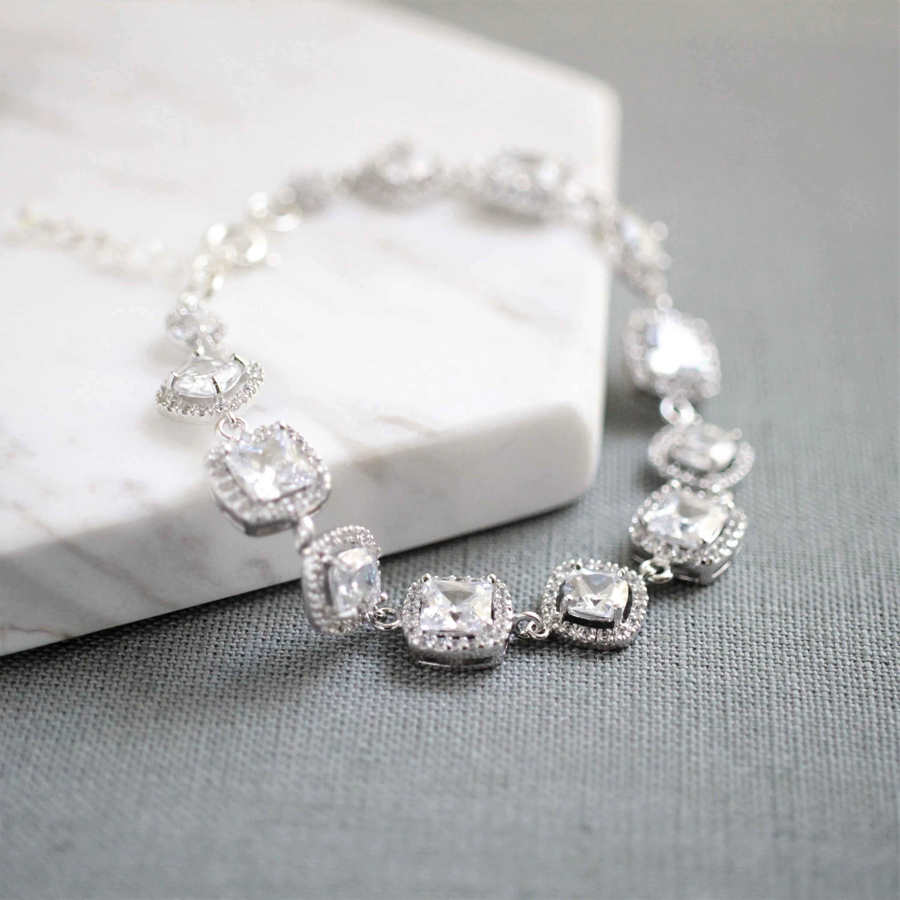 Silver Square Cubic Zirconia Crystal Bracelet