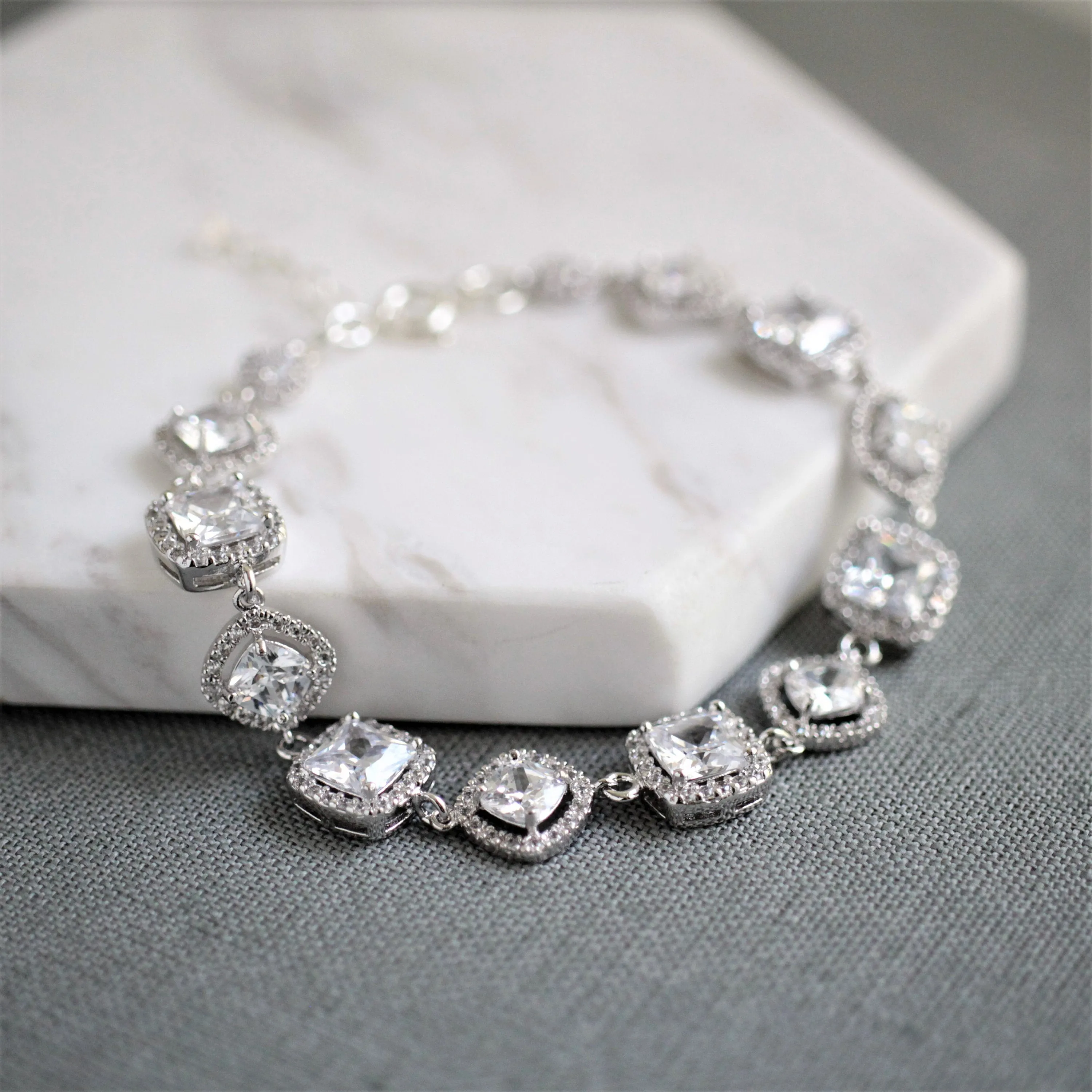 Silver Square Cubic Zirconia Crystal Bracelet