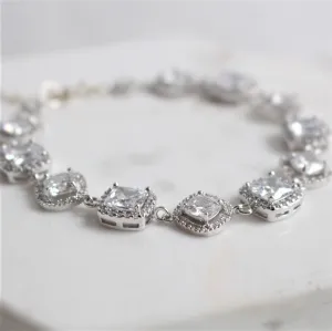 Silver Square Cubic Zirconia Crystal Bracelet