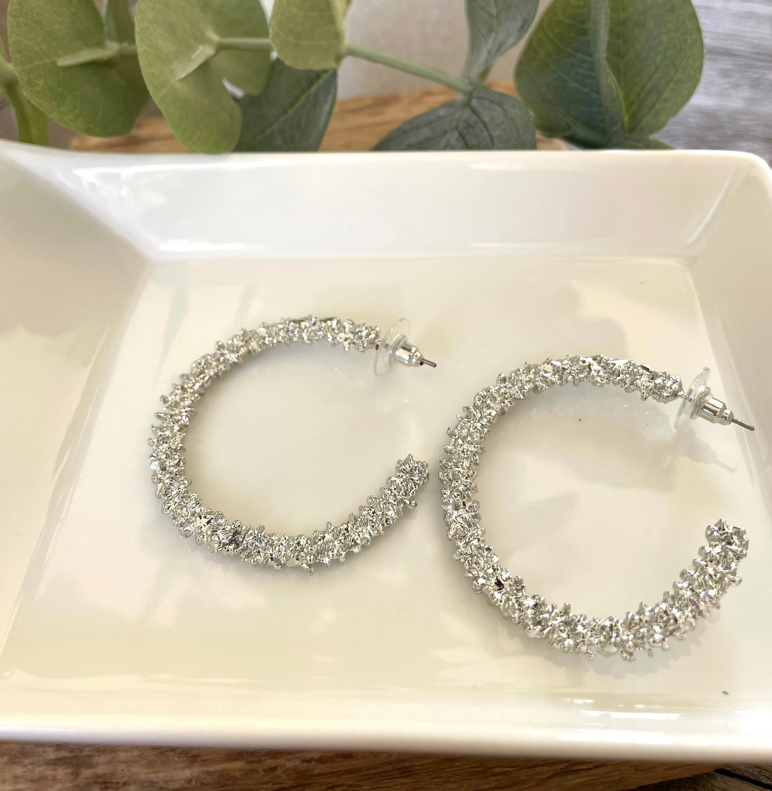 Silver Textured Hoops